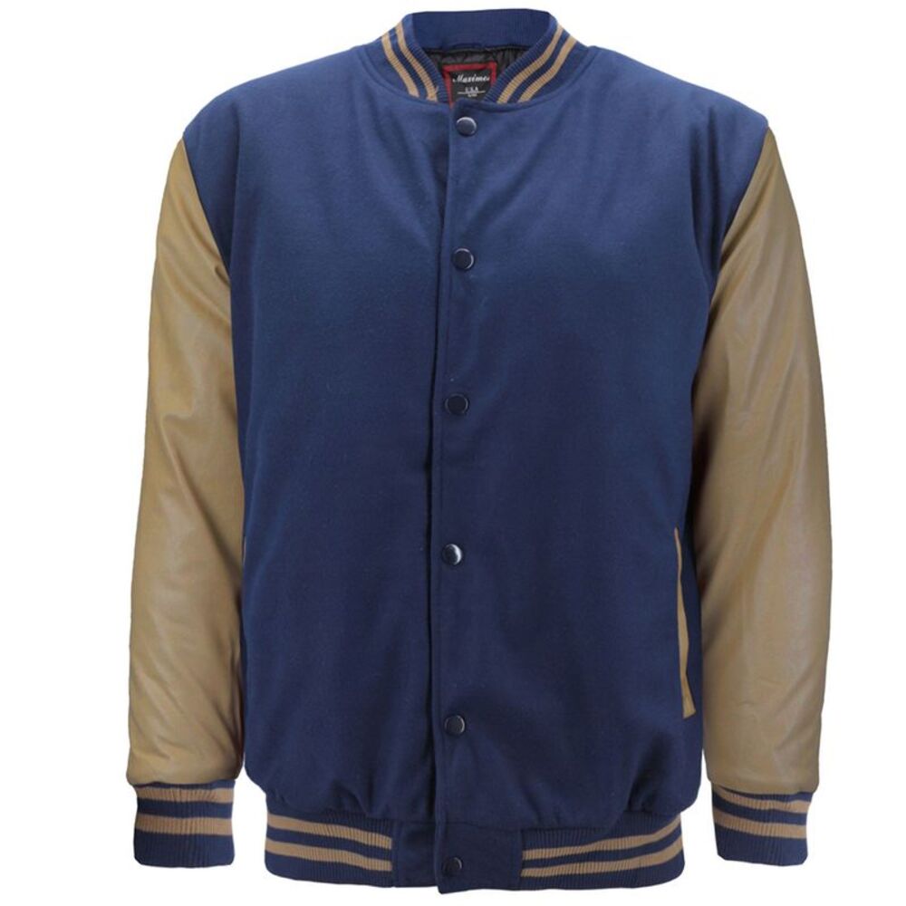 Maximos Men's LMJ Snap Button Front Classic Varsity Jacket Blue Khaki